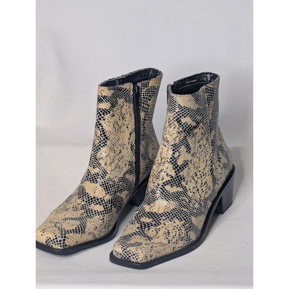 NICOLE Womens FauxSnakeskin Block Heel Booties sz 8 Western bikercore glam Retro - Picture 1 of 8